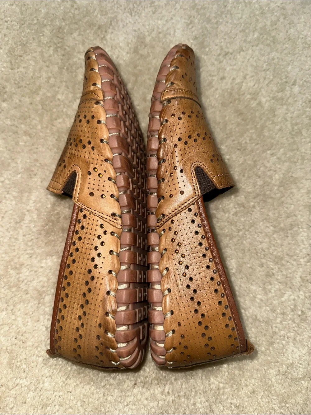 Spring Step Freida Women's Perforated Leather Slip-On Flats in Tan Brown